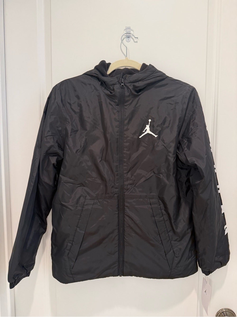 Jordan Boys  Black Hooded Windbreaker with White Jump man-NWT